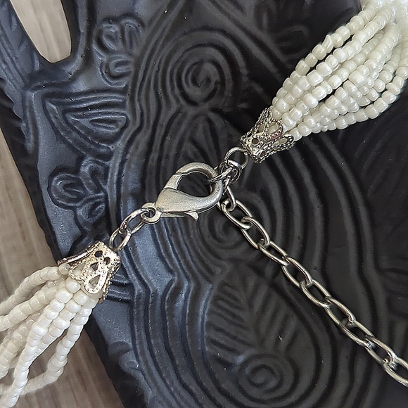 Mother of Pearl Seed Beed Statement Necklace - Picture 5 of 12